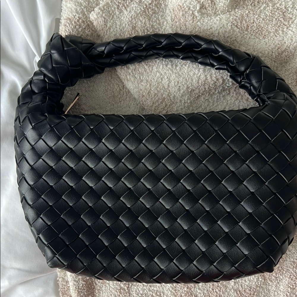 Elegant Black Woven Braided Handbag